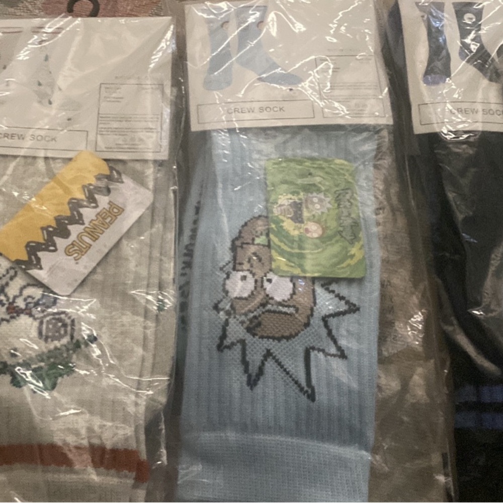 Peanuts Light Blue Crew Socks with Cartoon Face Graphic